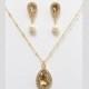 Gold Crystal Pearl Jewelry Set - Wedding Bridal Jewelry - Necklace Earrings