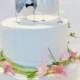 Wedding cake topper birds  - Grey and white with peach statement flower