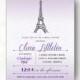 Purple Paris Bridal Shower Invitation - Parisian Wedding Baby Shower Birthday Invite (Printable)