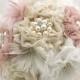 Brooch Bouquet, Jeweled Bouquet in Ivory and Blush with Linen, Lace, Pearls and Feathers- Vintage Wedding