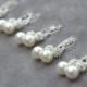 Pearl Bridesmaids Earrings, Gift Set of 5, Bridal Party Jewelry, Crystal Rhinestone Drop Pearl Earrings