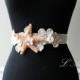 Starfish  Bridal Sash for Beach Wedding,Fabric Flowers with Cream Starfish ,Rhinestone  and pearls wedding Sash Belt