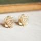 Gold Rose Earrings, Rose Post Earrings, Rose Stud Earrings, Surgical Steel Posts, Bridal Floral Accessories, Shimmer Golden Flower Jewelry