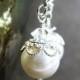 Bridal Earrings, Vintage Inspired Earrings, White Swarovski Pearl, Filigree Bead Caps, Wedding Earrings, Bridal Jewelry, Elegant Sparkle