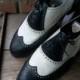 SALE Vintage Moreschi Italy Spectators long wingtip Vintage Black White leather shoes leather soles .