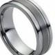 8MM Tungsten Wedding Band Comfort Fit Flat Double Grooved Brushed Center Promise Engagement Ring for Men Women SNUJDTZEP
