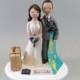 Bride & Groom Custom Travel Theme Wedding Cake Topper