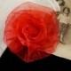 Organza Rose in Red - Handmade Ribbon Flower Pin, Brooch, Hair Clip, Shoe Clips - Pick Your Color