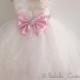 Miss Dior CAPRI DRESS by Isabella Couture - Flower Girl Dress - Girls Lace Dress - IVORY Dress - Big Bow Dress - Wedding Dress