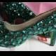 Wedding Shoes emerald green swarovski Crystal rhinestone Green bridal heels Sparkly Wedding Heels, Luxury Peep Toe Heels custom color shoes