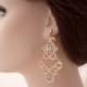Rose gold vintage style earrings-Rose gold bridal earrings-Rose gold art deco rhinestone Swaroski crystal earrings - Wedding jewelry