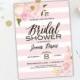 Bridal Shower Invitation, Pink Floral Shower Invite, Pink Stripe Invitation, Glitter Invitation, Pink & Gold Invitation, DIY Printable