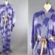 Vintage Kimono / Silk Kimono Robe / Dressing Gown / Long Robe / Wedding Lingerie / Downton Abbey / Art Deco Kimono / Blue Yukata