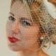 Birdcage Veil with Bow, Russian Netting, Blusher Veil, Bridal Birdcage Veil, Wedding Head Piece, Ivory, White, Champagne, Black "Cosette""