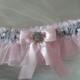 Pink Prom Garter With Silver Sequence And Rhinestone Button