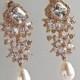 Crystal Chandelier Earrings, Rose Gold Bridal Earrings, Gold Pearl Drop Earrings, Bridal Jewelry, LISA TP