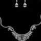 Bridal Necklace Earring Set, Vintage Classic Cluster Cubic Zirconia Necklace, Swarovski Crystal CZ Cluster Necklace, Bridal CZ Jewelry