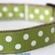 Sage & White Polka Dot Dog Collar / Ribbon Adjustable Dog Collar / Wedding Dog Collar / Lemongrass