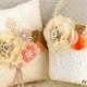 Pearl Flower Girl Basket and Ring Bearer Pillow in Ivory, Gold, Peach, Orange, Tangerine, Tan, Beige and Champagne with Lace and Crystals