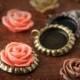 NEW ~ 5 Pair DiY Wedding Bouquet Charm Kit or Earrings Kit ~ Mini Flattened Bottle Caps With Rose Flower Cabochons ~ 12mm Bank Bezel