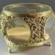 Round Matson Beveled Glass Ormolu Jewelry Casket  // Trinket Dresser Box // Wedding Ring Bearer // with ORIGINAL Tag