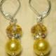Yellow Pearl and Crystal Earrings -- Lever Back Earrings -- Bridesmaid Earrings,