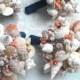 Beach Wedding Bouquet, Shell Bouquet, Bridal or Bridesmaid Bouquet (Marina Natural Style Coral and Navy). Made to Order Custom Details