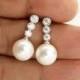 Bridal Earrings Pearl Wedding Earrings Cubic Zirconia Post Earrings Silver Swarovski Wedding Jewelry