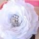 Wedding White Cottage Rose Dog Collar Add On,  Dog Collar Accessory, Special Occasion Flower, Rhinestone Center