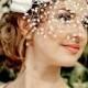 Bridal Veil MARGO – Detachable Pearl Birdcage Veil With Mini Hat, Fresh Water Pearls, Lace Applique' And Bow, Made To Order