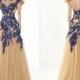 Hot Selling Sexy Illusion Jewel Neckline Sheer Backless Tarik Ediz 2014 Evening Dresses Applique Prom Dresses Floor-Length Evening Gowns Online with $109.98/Piece o