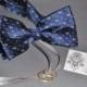 Navy Blue and Gray Bow Tie Ring Bearer Dog Collar for Wedding