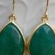 Emerald Green Earrings Trimmed in Gold-Dangle Earrings-Jewel Drop Earrings -Bridal-Wedding Jewelry-Accessory Women
