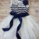 Navy White Toddler Girl dress, Nautical Dress, Flower Girl Dress, Rustic Beach Wedding, Vintage Girl Dress, Tutu Dress, Navy Dress