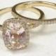 Wedding Ring Sets!Claw Prongs Oval Cut Pink Morganite with Halo Diamonds Engagement Ring,14K Yellow Gold Bridal Promise Ring