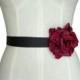 Leather Flower Belt Bridal Belt Wedding Dress Belt Tie Belt Black Red Leather Flower Leather Ribbon Sash, Solo Leather Flower Belt, in stock