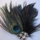 Peacock Black Fascinator Hair Clip -Petra- Clear Black Rhinestone Ostrich Feathers Spray