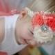 Coral Ivory Shabby Flower Headband - Spring Rosette Hair Bow - Baby Girl or Toddler Hairbow Photo Prop - Easter Spring or Summer