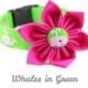Pink and Green Dog Collar with Flower - Whales in Green - Nautical Dog Collar
