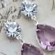 Light Purple Amethyst Clear Crystal Glass Earrings Silver