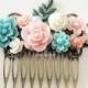 Pastel Pink Blue Wedding Bridal Hair Comb Light Turquoise Blush Floral Headpiece Bridesmaids Gift Flower Hair Pin Hair Slide Shabby Chic