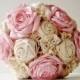 Vintage Bridal Bouquet, Fabric Flower Bouquet,  Wedding Bouquet,  Pink Roses