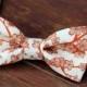 Boys Bow Tie -Tan and Orange Cherry Blossom Flowers on a Soft Cream Woven Cotton Bow Tie, bowtie for infant, toddler, child
