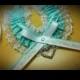 tiffany aqua blue and white or ivory lace personalized Lucky horse shoe with diamante heart