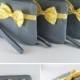 Set of 4 Bridal Wedding Clutches - Gray with Little Yellow Bow Clutches - Made To Order