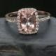Cushion Halo 14k Rose Gold 8x6mm Morganite Oval and Diamonds Wedding or Engagement Ring (Choose color and size options at checkout)