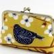 Bird and floral clutch, BagNoir, Wedding clutch,Chartreuse, Bridesmaid gift idea, Evening purse, Bridesmaid clutch