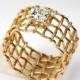 SALE 20% Off - MESH Unique Engagement Ring, Half carat Diamond Ring,14k Yellow Gold Ring, Gold Mesh Ring, Princess Diamond Engagement Ring