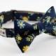Navy Yellow Floral Dog Bow Tie Collar