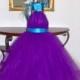 Tutu Dress, Flower Girl Dress, Plum Tulle, Turquoise Ribbon, Blue Rose, Fabric Flower, Portrait Dress, Wedding Flower Girl Dress